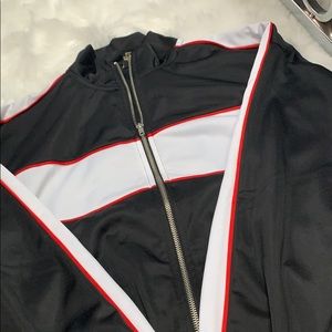 Black White Jacket with Red trim